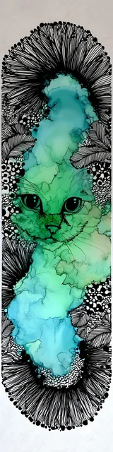 Free abstract cat art bookmarks featuring blue green abstract cat art